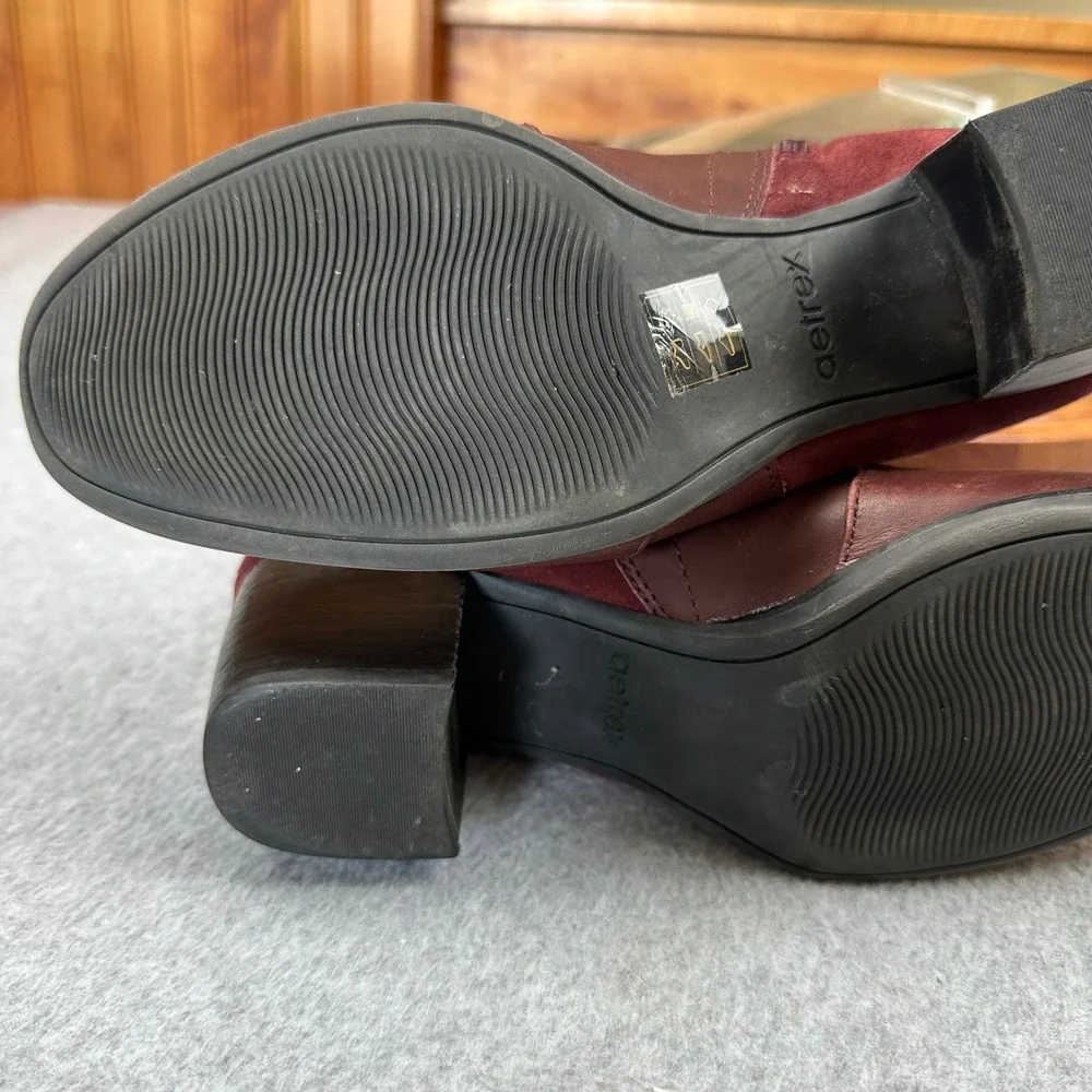 Aetrex Rebecca AH409W Burgundy Leather Suede Ankle Boots Arch Support US 8.5